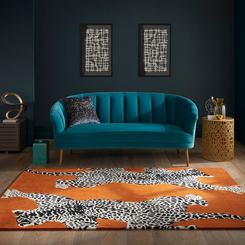 Climbing Jaguar Modern Wool Rugs in Orange